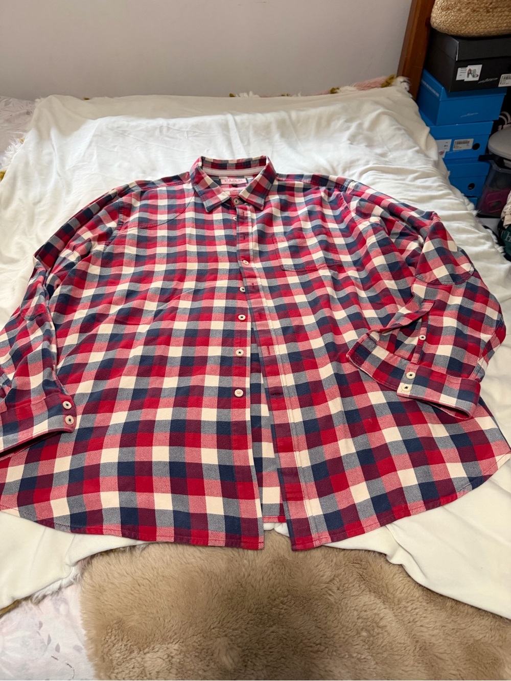 Thomas Pink Men's Red & Navy Plaid Casual Button-Down Cotton Shirt XXL